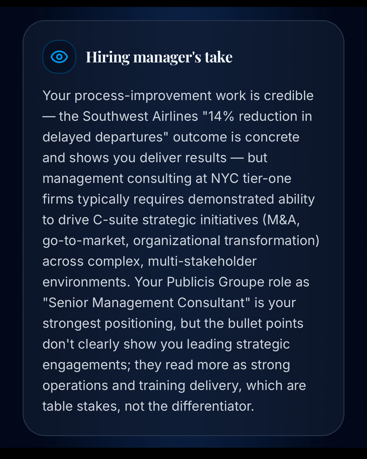 Example hiring manager's take on a candidate's resume